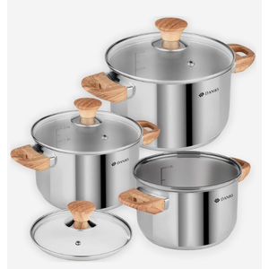 Daniks Oslo 6-Piece Stainless Steel Cookware Set with Glass Lids, Tri-Ply Bas...