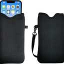 Tainada Men Women Neoprene Phone Sleeve Pouch Case Bag with Crossbody Strap/Neck Lanyard for iPhone 17/16/15 Pro Max, Air, 16/15 Plus, 16e; Samsung S25, A56, Google Pixel 10 (Black)