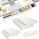 YOUEON 3 Pack Under Desk Drawer Slide Out, Self-Adhesive Under Table Drawer, Hidden Attachable Under Desk Storage Drawers, Stick on Drawers for Office, Home, School, White