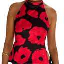 Open Back High Neck Tank Tops for Women Halter Mockneck Sleeveless Backless Floral Crop Top Y2k Summer Going Out Tops (Small, Cute Red)
