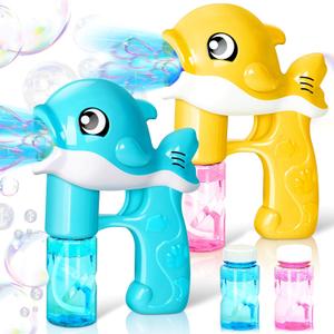 JOYIN 2 Bubble Guns, Whale Bubble Maker LED Automatic with 4 Refill Solutions for Kids, Toddlers, Summer Outdoor Toy, Party Favor (Yellow-blue)