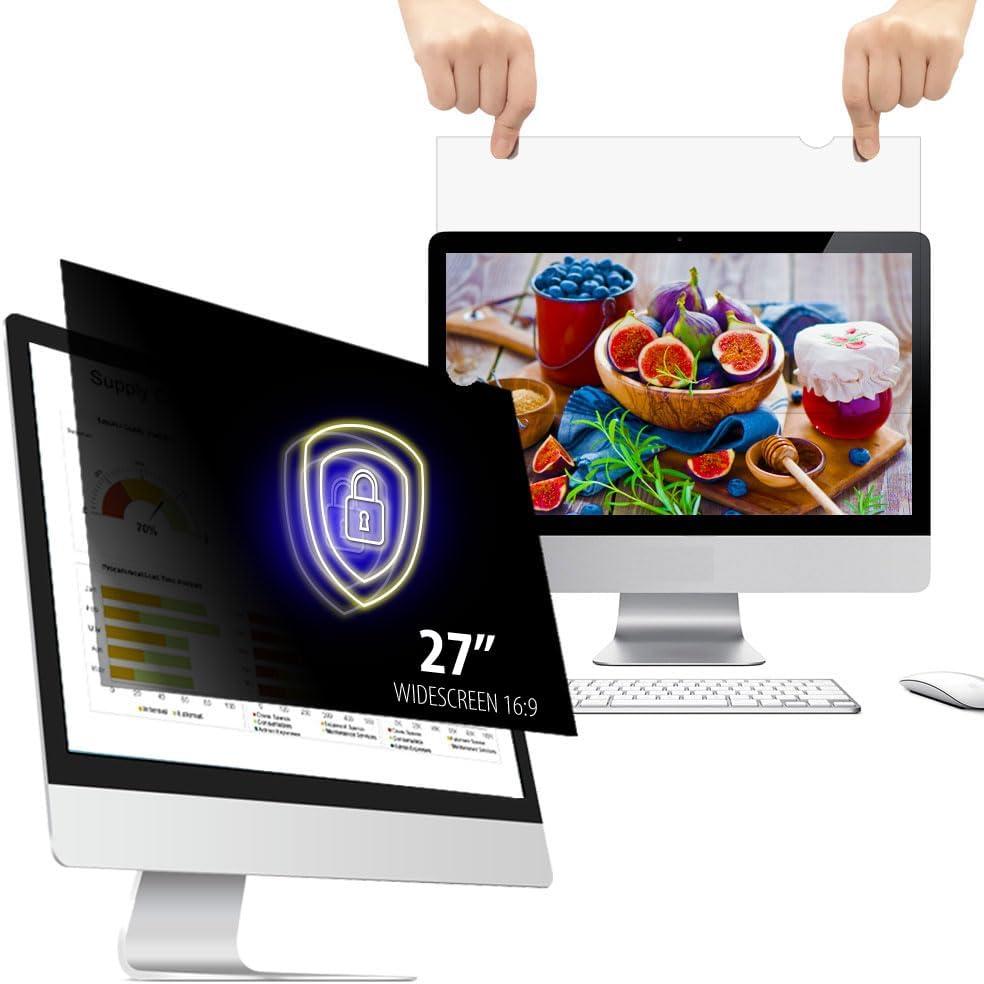 WELINC Light 27 Inch - 16:9 Aspect Ratio - Computer Privacy Screen Filter for Widescreen Monitor - Anti-Glare - Protects Eyes from Harmful Glare and Blue Light