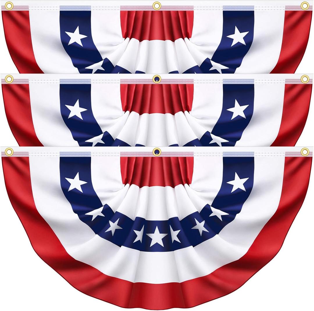 3 x 6 Feet 3 Pack American USA Pleated Half Fan Bunting Flags Outdoor,Bunting Flags Patriotic Half Fan Banner Flag for Party Memorial Day Fourth of July Independence Day 4th of July Decorations