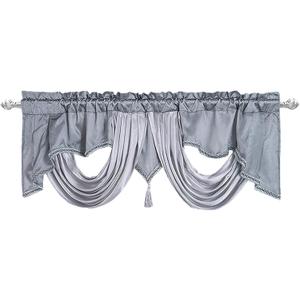 Grey Valance for Windows Short Curtains Swag Tassel Decorative Waterfall Drapes Vintage Window Treatment Topper for Living Room Kitchen Cafe 55x18 Inch