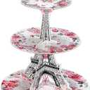 Honeydak 3 Tier Paris Party Cupcake Stand Decorations Pink Paris Theme Cupcake Holder Decorations Eiffel Tower Dessert Tower for Kids European City Landscape Pink Theme Party Birthday Supplies