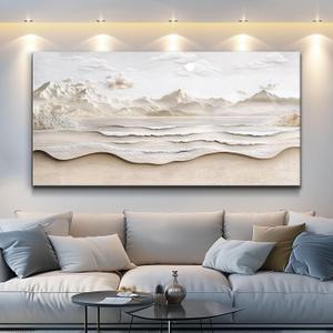 VXMXFTE Wall Decoration For Bedroom Natural Scenery Canvas Painting Wall Art For Living Room Dining Room Abstract Sea View With White Mountain Landscape Painting Artwork Offices Home Decor 24x48 In