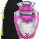 M MEILINXU Urn for Ashes for Woman & Male, Cremation Urns for Human Ashes Adult Female & Man, Burial Urns, Decorative Urns for Funeral, Silver Angel Wings and Heart-Shaped, Pink Urn for Woman -Large