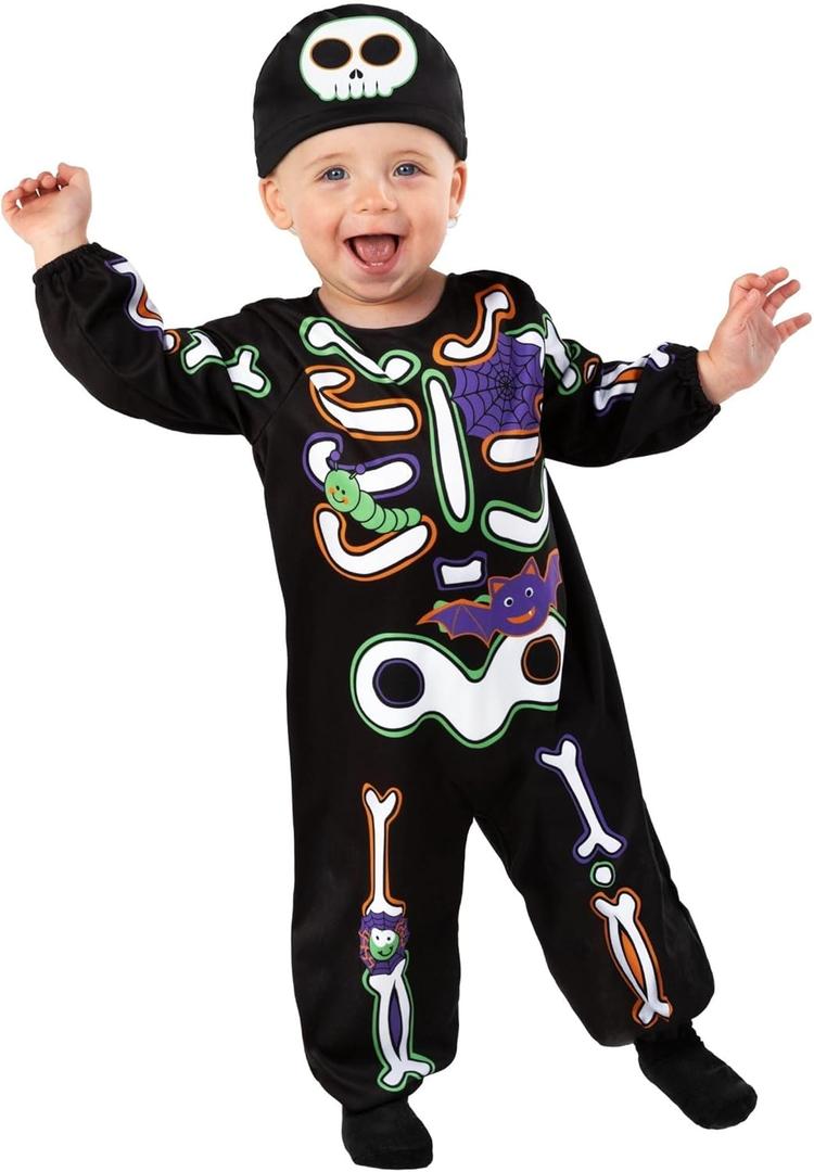 Morph Skeleton Costume Kids Toddler Skeleton Outfit for Boys Baby Boy Halloween Dress Up Party Fun (6-12 Months, Black)