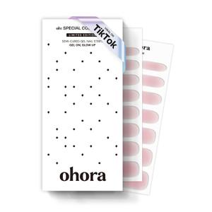 ohora Semi Cured Gel Nail Strips (N Clean Girl) - Pink, Jelly, Works with Any UV/LED Lamps, Salon-Quality, Long Lasting, Easy to Apply & Remove - Includes 2 Prep Pads, Nail File & Wooden Stick