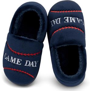 INMINPIN Kids Toddler Ball Sports Slippers Girls Boys Cozy Warm House Shoes Memory Foam Non-Slip Indoor Outdoor Slippers for Sports Fan (Toddler/ Little Kid/ Big Kid), Baseball Dark Blue, 6-7 Big Kid