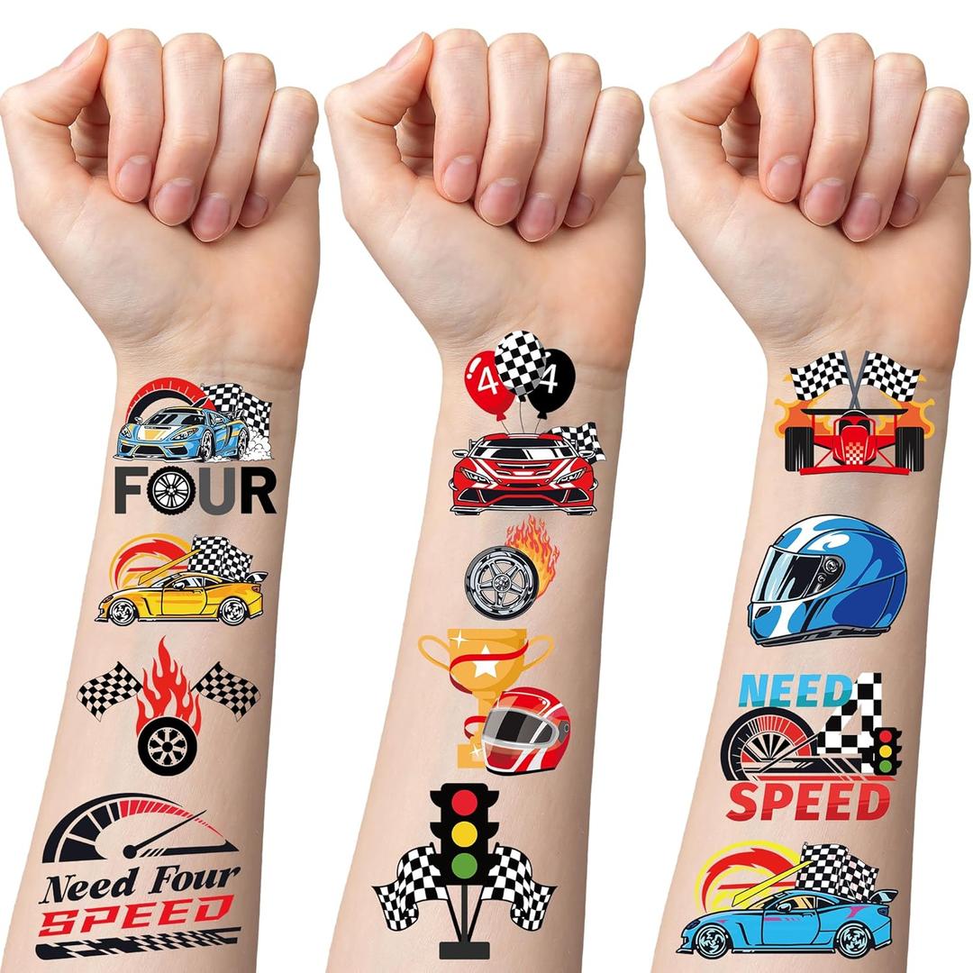 Race Car Temporary Tattoos - 200+ Need Four Speed Fake Tattoo for Birthday Party Decorations, Racing Birthday Party Favors Supplies for Teens(8 Sheets)