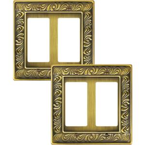 2-Pack Double Decorator Outlet Cover Plate, Paisley Pattern Decorative Switch Plates and Outlet Covers, 2 Gang Antique Brass Metal Wall Plates