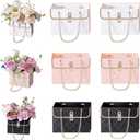 NADUSEP 6pcs Flower Paper Gift Box, Bouquet Storage Bucket Florist Handbag with Metal Chain Gift Case, Flower Boxes for Arrangements Wedding Valentine's Mother's Day Birthday Bridal Shower Graduation Anniversary Thanksgiving Christmas