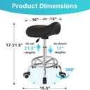 YEEZEE Saddle Stool Ergonomic- Comfortable Rolling Saddle Stool with Wide Thick Saddle Seat Padding, Swivel Adjustable Saddle Chair with Wheels and Ring Pedal for Medical Massage Salon (Dark Black), 15" x 16" x 21"