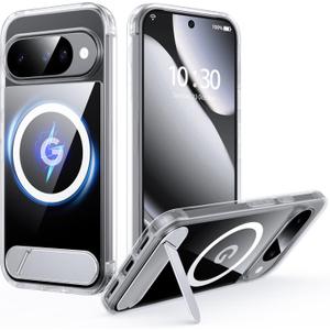 FNDMIL for Google Pixel 10 Case/Pixel 10 Pro Case with MagSafe[Invisible Kickstand][Charge While Standing][Military Shockproof][Anti-Yellowing] Clear Silicone Bumper Pixel 10/10 Pro Case,Clear