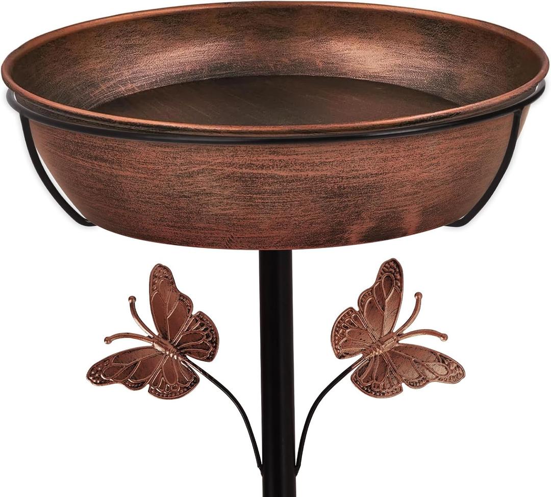 Metal Bird Bath Feeder for Outside 3.14 Deep Birdbaths Bowl with Stable Stake & Upgraded 5-Pronged Base, 13 Dia Freestanding for Garden Yard Lawn Decor, 44 Tall Easy Clean 1.5 Gallon