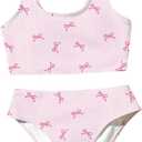 RoseSeek Girl's 2 Piece Striped Bowknot Swimsuit Set Wireless Cute Bathing Suit Summer Beachwear Bikini Sets Pink, Size 11Y