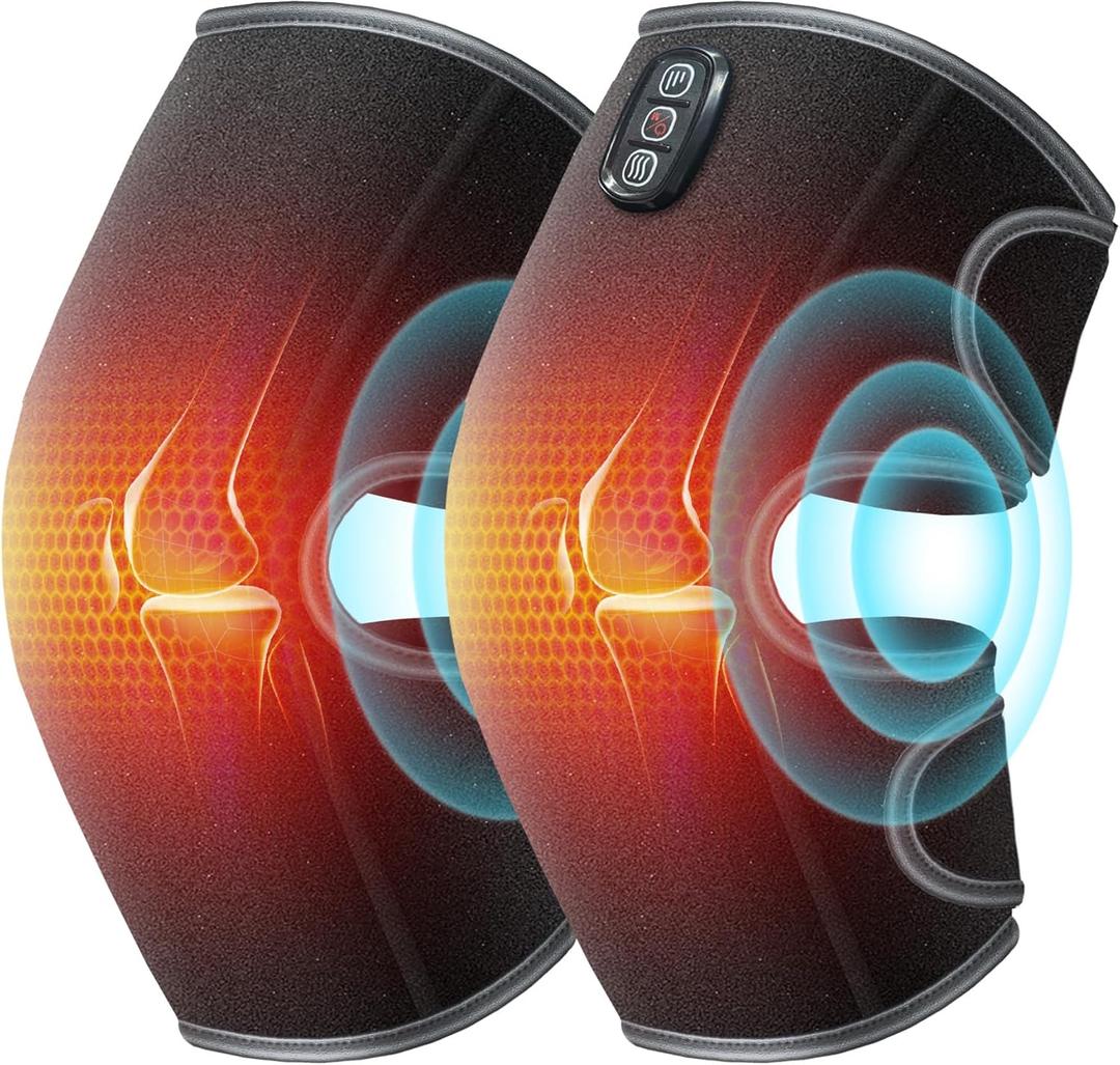 COMFIER Christmas Gifts for Dad, Men, Heated Knee Massager with Vibration, FSA Eligible HSA, Graphene Heating Knee Wrap with 5 Modes, Adjustable for Larger Legs, Home or Post-Workout Comfort (Midnight Black)