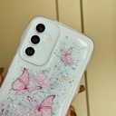 Crossbody Case for Samsung Galaxy S24 / S25 5G 6.2'' with Detachable Lanyard, Hands-Free Bling Glitter Silicone Clear Cute Butterfly Wave Woman Girls Cover with Adjustable Neck Rope, White