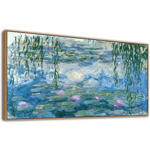 Water Lilies Framed Wall Art - Claude Monet Floral Painting Masterpiece Reproduction Abstract Canvas Pictures Prints Artworks Large Wall Art Decor Aesthetic for Bedroom Bathroom House Office 20" X 40"