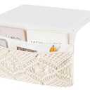 Mkono Macrame Bedside Caddy Storage Organizer Boho Remote Control Tablet Magazine Holder with 4 Pockets Non-slip Countertop Bedside Caddy for Home Bedroom Living Room College Dorm Bed, Ivory, Large