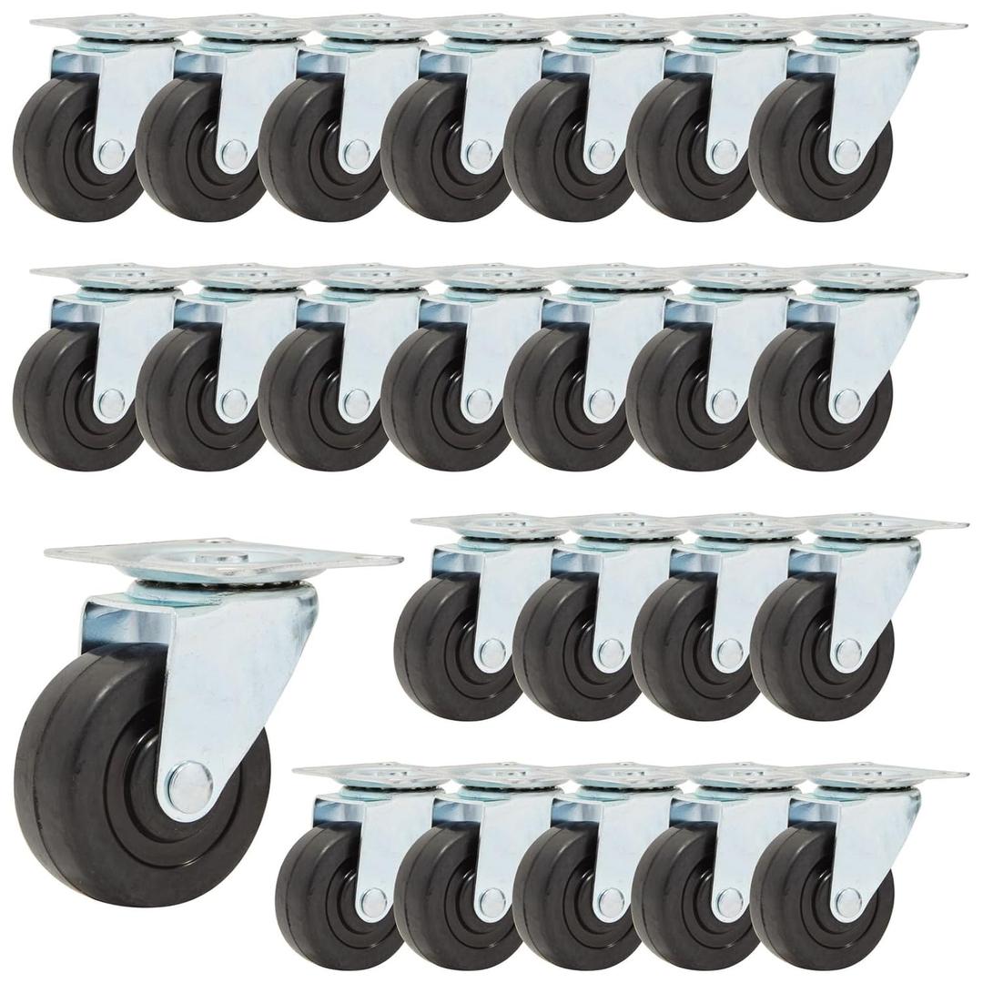 Stockroom Plus 2-Inch Swivel Caster Wheels - Rubber Swivel Casters - Floor-Protecting Furniture Wheels - Easy-Install Chair Rollers with Top Plate - Pack of 12