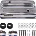 Aluminum Short Valve Covers Polished Finned Short Valve Covers Compatible for SBC Small Block Chevy 283 305 350 400 1958-86 (silver)