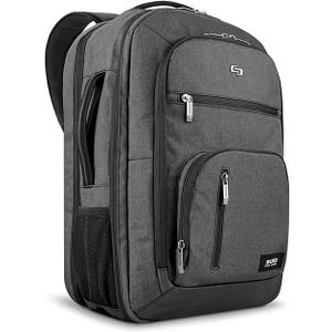 Solo New York TSA Laptop Backpack for Women & Men -Carry On Bookbag for Travel & Work, Lightweight Bag, Mesh Side Pockets, Padded Straps, Fits 17.3" Computer - Grand Travel, Grey
