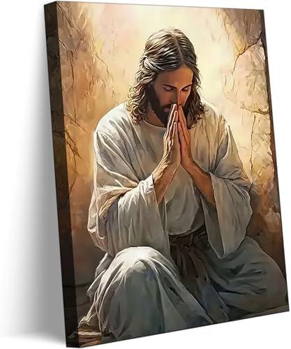 Jesus Prayer Canvas Wall Art Jesus Christ Portrait Wall Decor Picture Christian Bible Stories Poster Print Painting for Living Room Bedroom Church Decoration Ready To Hang