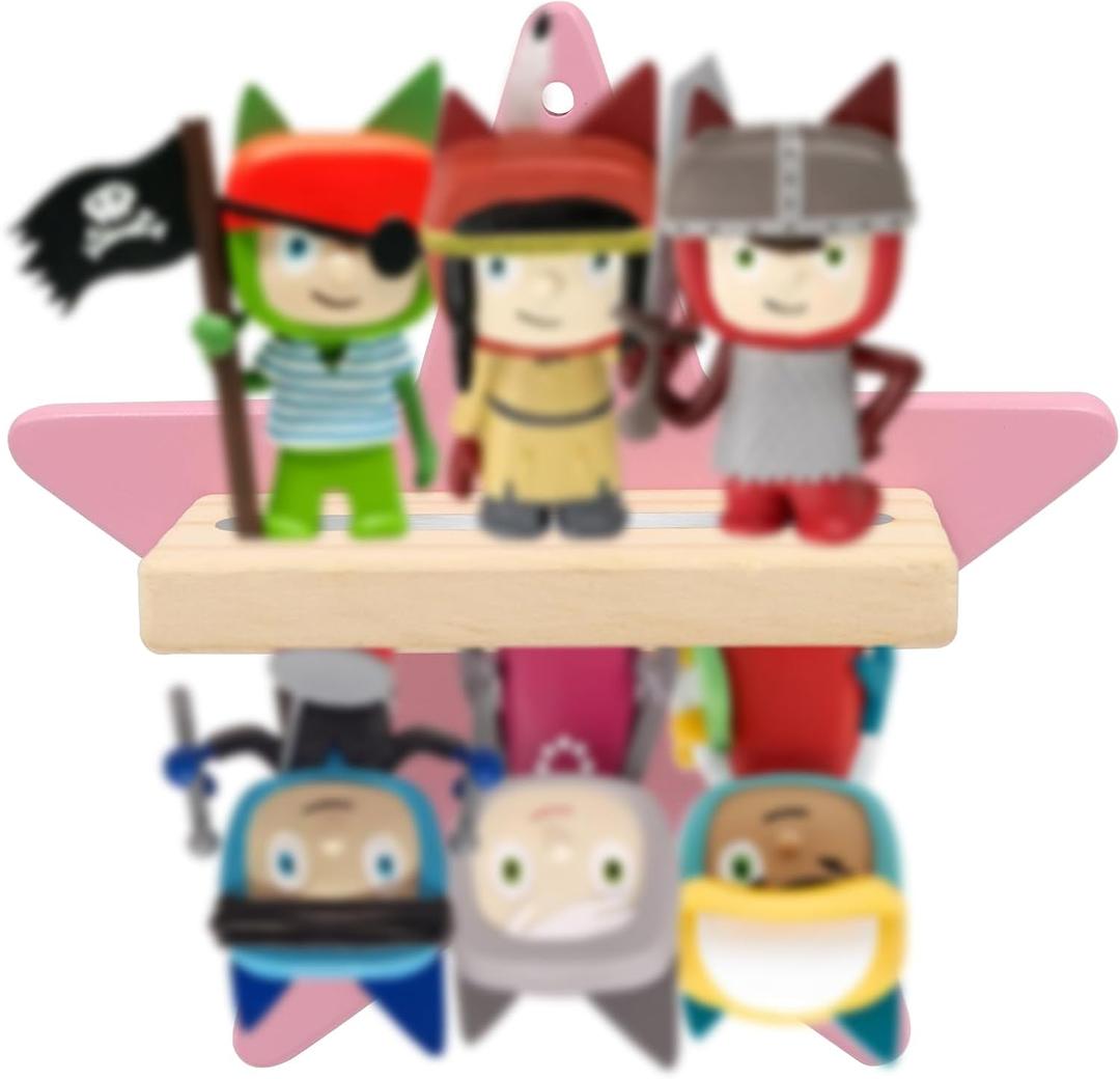 Taladad Shelf Wall Mount for Toniebox Tonie Figures Character,Star Magnetic Wooden Shelf Compatible with Tonie Audio Toniebox Starter Set (pink- small star)