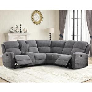 Fabric L-Shaped Reclining Sectional Sofa Couch for Living Room, Manual Recliner Oversized Sofa, with Padded Headrest, 2 Cup Holders, Storage Space, 5-Seater Home Furniture Set, Grey 54"L x 38"D x 40.5"H