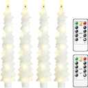 Christmas Tree Flameless Candles with Remote,4 Pcs White Real Wax LED Flickering Candles Battery Operate with Embedded Star String for Home Decoration Christmas Gifts(D0.86 xH9.6)