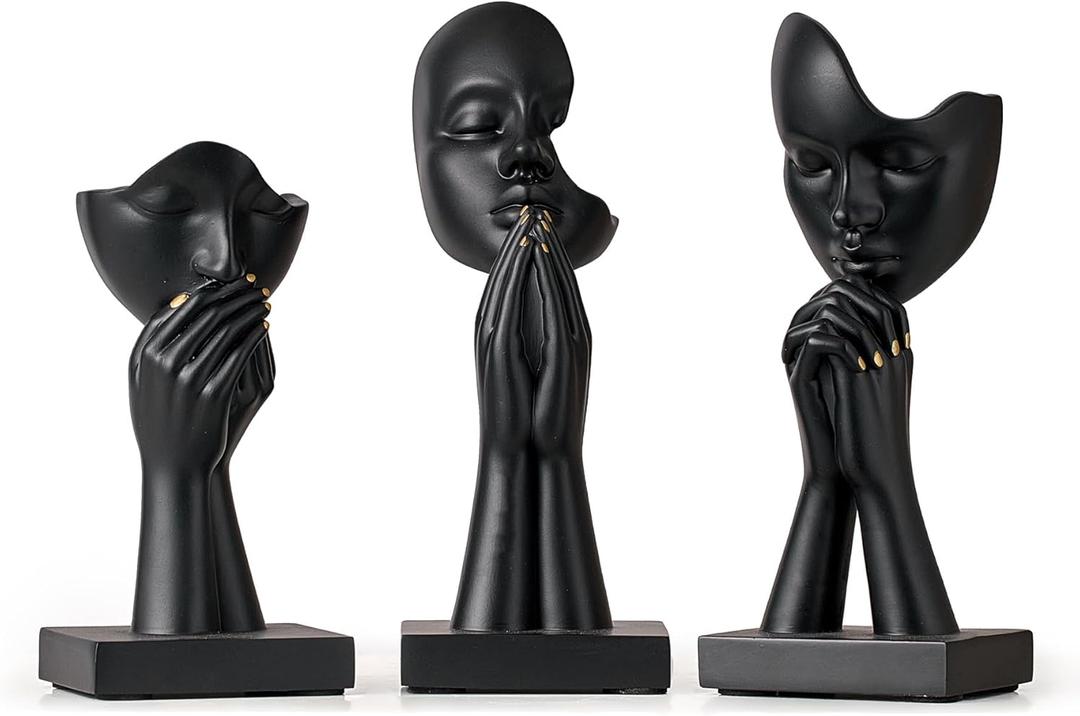 3 Pcs Black Decor Prayer Statues, Modern Prayer of Peace Figurines Shelf Decor Accents, Abstract Art Sculpture Home Decorations for Living Room Bedroom Office Bookshelf Coffee Table, Gifts for Women