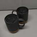 DOWAN Coffee Mugs, 15 oz Mug Set of 2, Large Ceramic Coffee Mug with Cork Bottom and Spill Proof Lid for Mom Dad, Big Mug for Latte Tea, Matte Grey