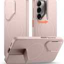 SURITCH for Samsung Galaxy S25+ Plus Phone Case, Magnetic Shockproof Protective Cover with Camera Cover & Adjustable Metal Kickstand for Galaxy S25+ Plus(2025)-Sakura Pink