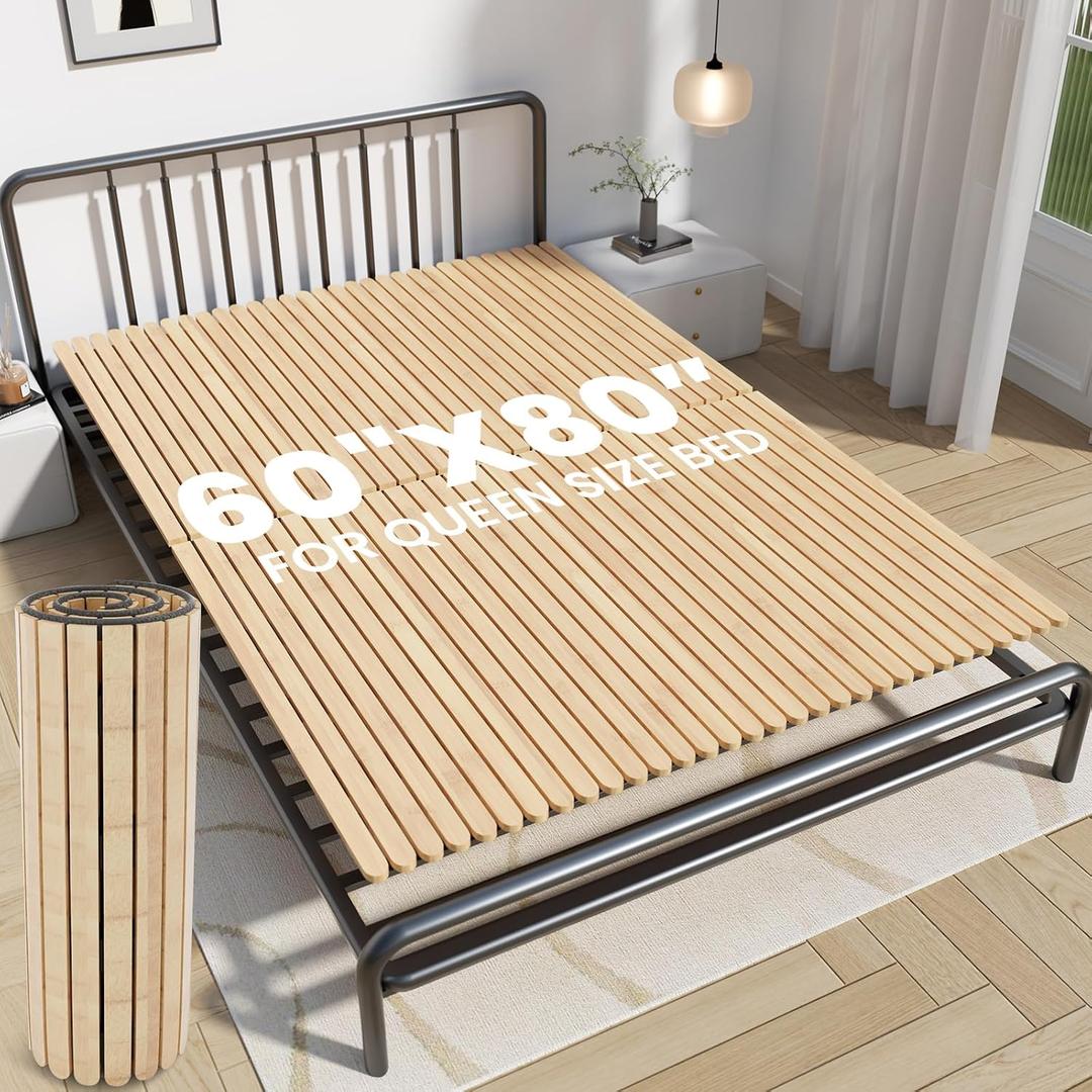 RUNSUNSPRI Bunkie Board Queen Size 60"x80" Natural Bamboo Bed Boards