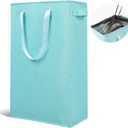 Odonata Slim Laundry Hamper Handles Collapsible Laundry Basket Thin Dirty Clothes Basket Narrow Laundry Bag Foldable Dirty Hamper 45L (Baby Blue)