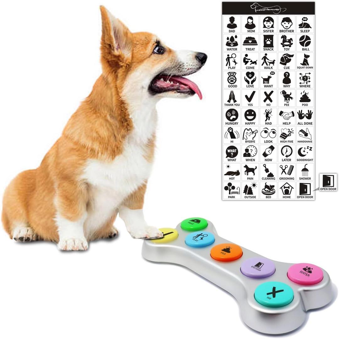 Dog Buttons for Communication, 7pcs Recordable Talking Buttons Set with Scene Stickers, Pet Training Buttons for Puppy Small Dogs & Cats Black Color (Battery Included)