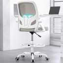 Tall Drafting Chair with Footrest Ring for Home and Work, Ergonomic Home Desk Office Chair with Flip up Arms and Lumbar Support, Extended Height Executive Desk Office Chair (Gray) 