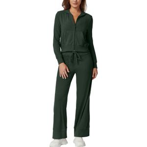 QINSEN Women's Two Piece Outfits Long Sleeve Full-Zip Hoodie and Wide Leg Pants Tracksuit Lounge Matching Set