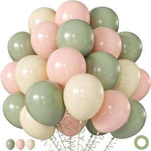 Sage Green Pink White Balloons, 60Pcs 12 Inch Pink and Green Balloons Include Sage Green Peach Ivory White balloons for Weding Baby Shower Gender Reveal Wildflower Birthday Decorations