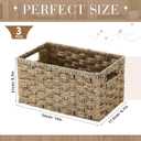 Briwooody 3 Pcs Rectangular Wicker Storage Baskets for Shelves Natural Woven Paper Rope Storage Baskets with Built in Handles 13 x 8.3 x 6.7 '' Kitchen Wicker Bins for Home Bathroom Pantry (Beige)