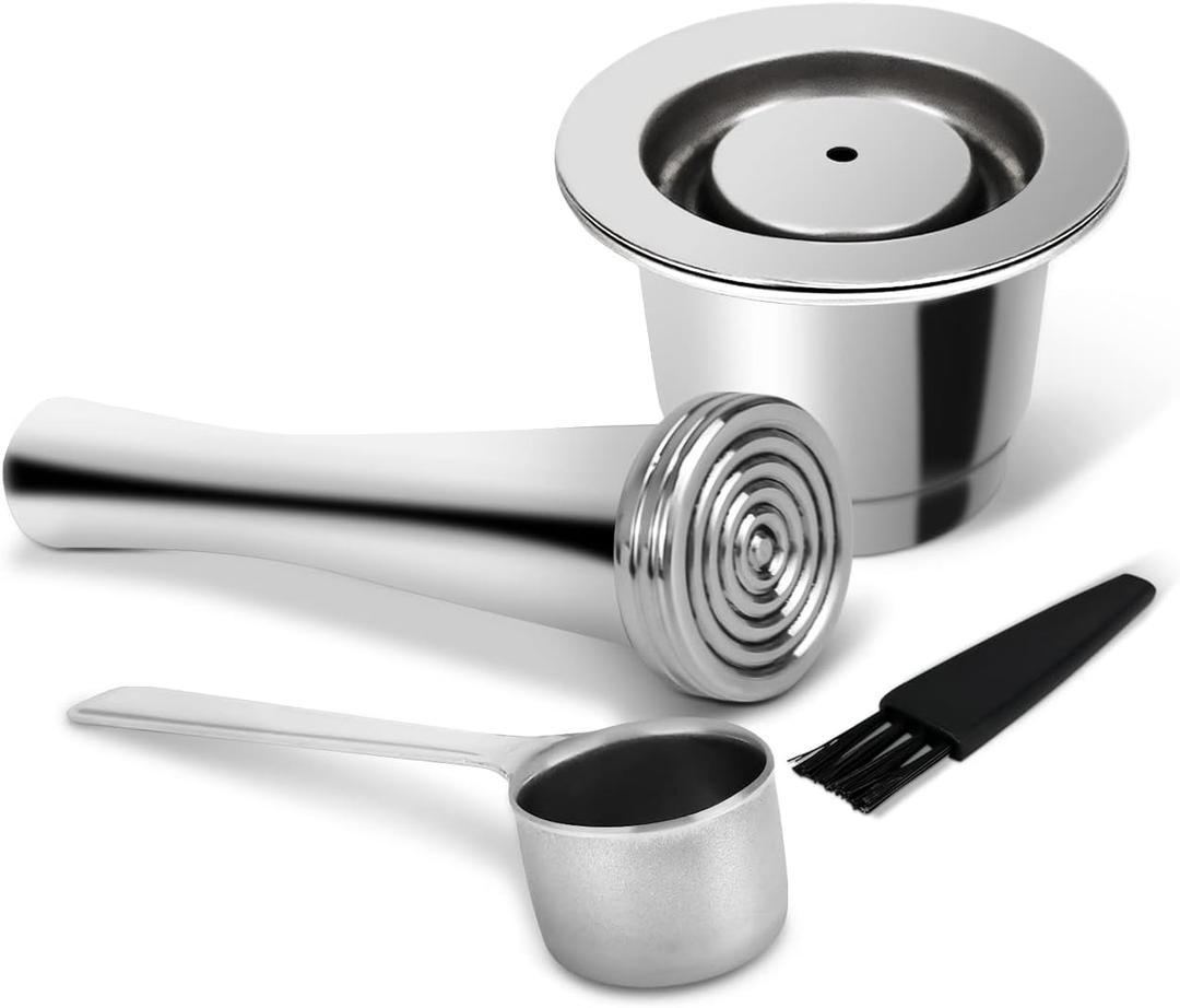 LIHONG Reusable Coffee Pods, Stainless Steel Reusable Espresso Capsules Compatible with Nespresso Original Line (1 pack) (1 cup+ Steel Spoon+ Tamper)