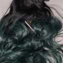 Black Green Wigs With Bangs for Women Long Wavy Curly Hair Wig Dark Roots Wigs for Women Cosplay Party Daily Use