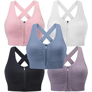 Evercute Zip Front Post-Surgery Bra Women's Wireless Sports Bras Padded Strappy Medium Support Yoga Exercise Athletic Bras 3XL