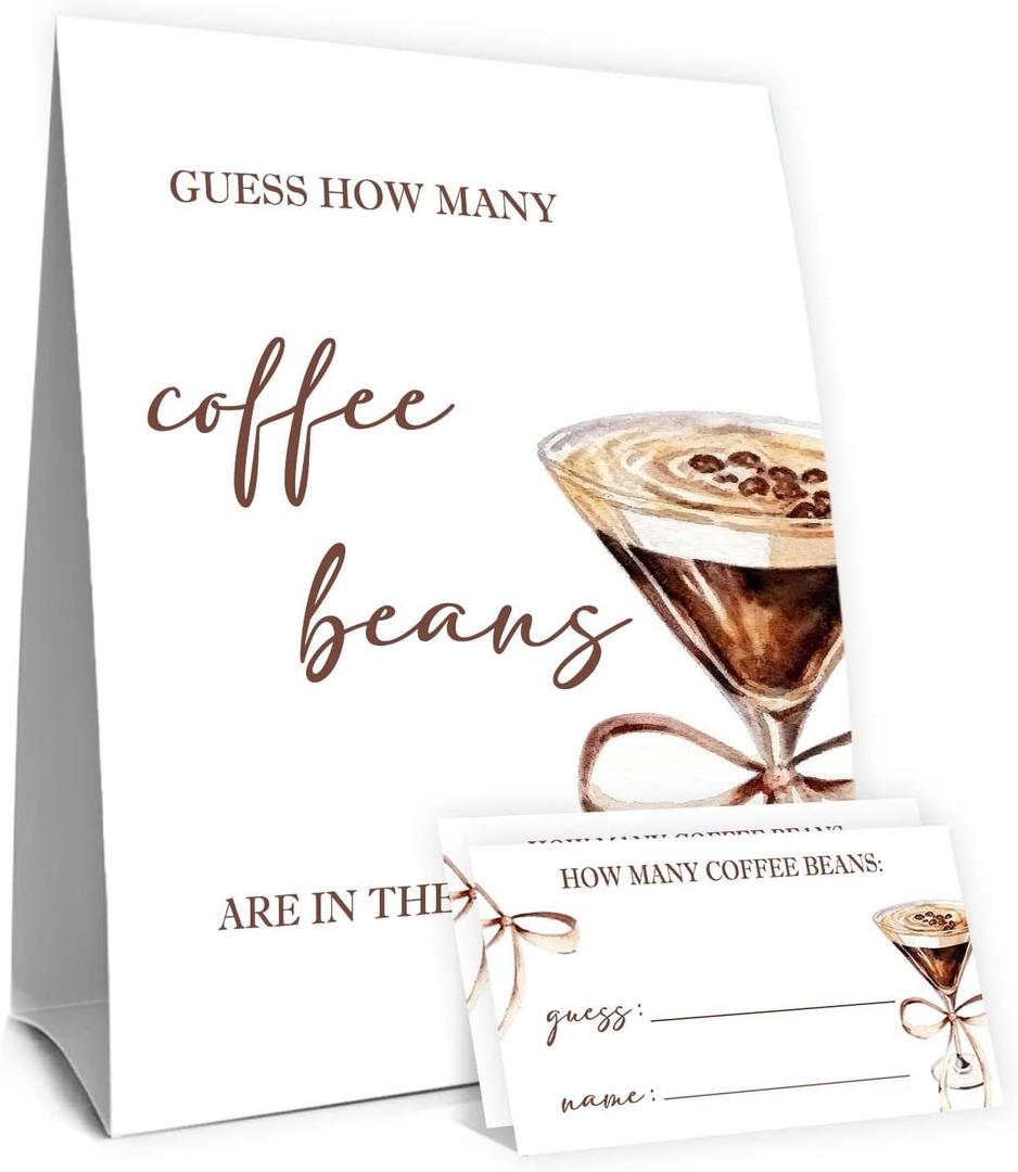 Coffee Party Decorations,Coffee Guess How Many Baby Shower Game,Guess How Many Coffees Beans Are In The Jar, Bridal Shower Games, Party Games & Activities 50 Cards And Sign