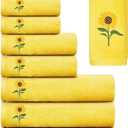 Peryiter 6 Pack Cotton Sunflower Bath Towels Set Spring Summer Yellow Towels for Bathroom, Soft and Absorbent, Contains 2 Bath Cloth, 2 Hand Cloth and 2 Wash Cloths