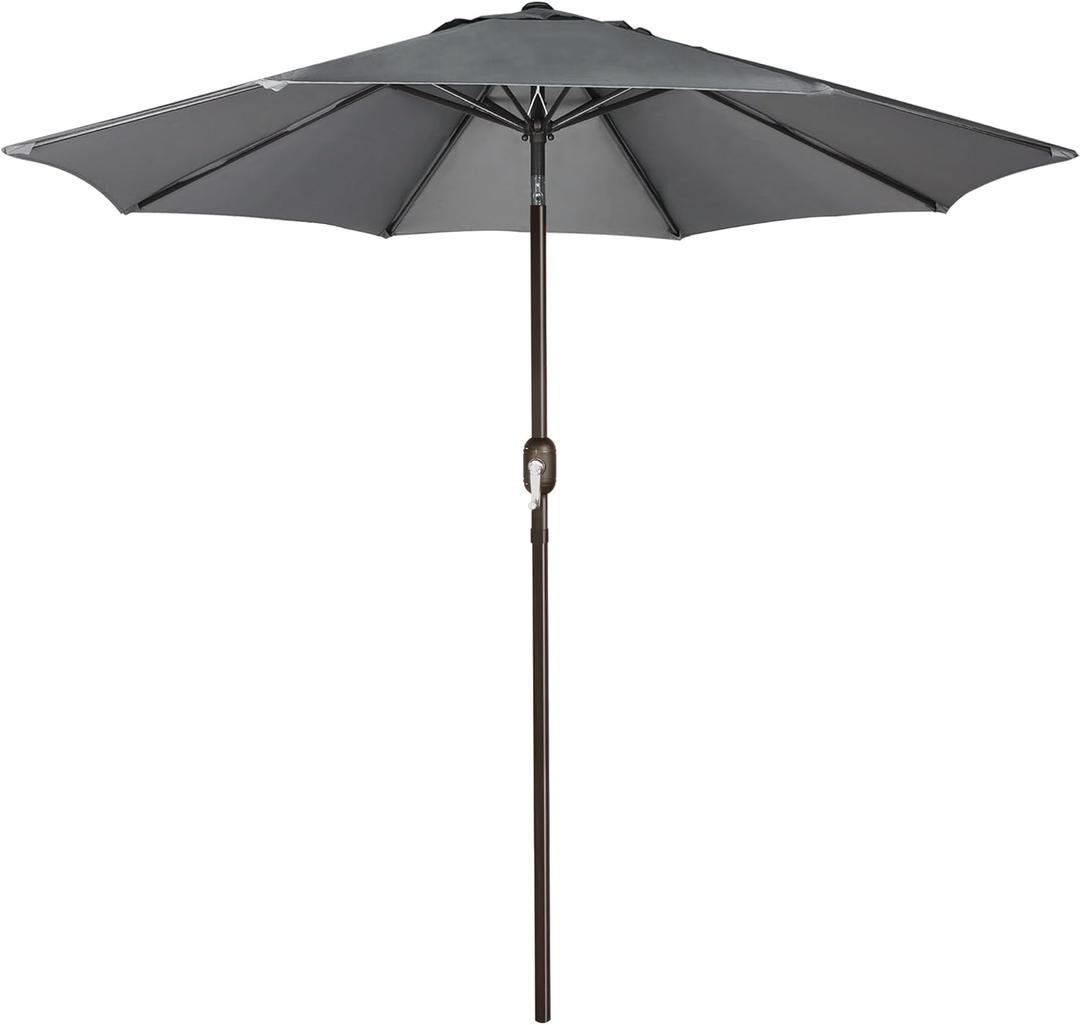 Blissun 9' Outdoor Patio Umbrella, Outdoor Table Umbrella, Yard Umbrella, Market Umbrella with 8 Sturdy Ribs, Push Button Tilt and Crank (Dark Grey)