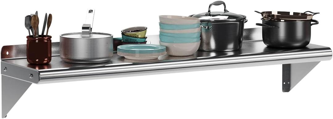 12" x 48" Stainless Steel Wall Shelf with NSF Certification - Durable Storage Solution for Kitchen, Restaurant, Garage, Laundry, Utility Room