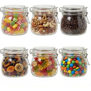 17 Oz Airtight Glass Jars with Clamp Lids, Small Food Storage Canisters Set of 6, Wire Clip Mason Jars for Canning Pickling Spice Herb